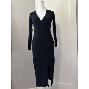 CHOIES EUC LBD Black Fitted Sheath Midi Dress Size 6 Long Sleeve Side Slit